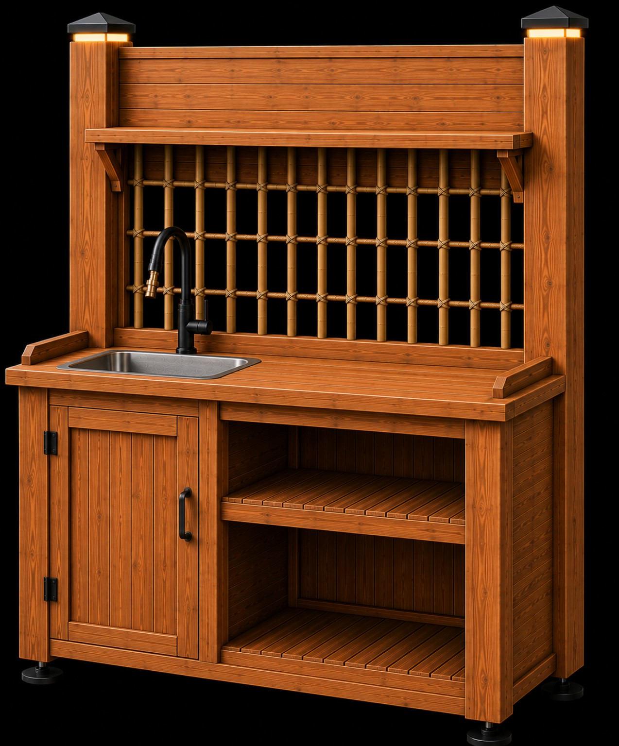 Grow Pros cedar Garden Station with sink and bamboo lattice